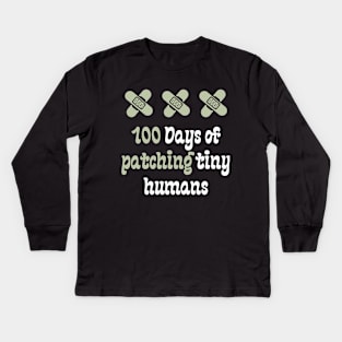 100 Days of patching tiny humans Kids Long Sleeve T-Shirt